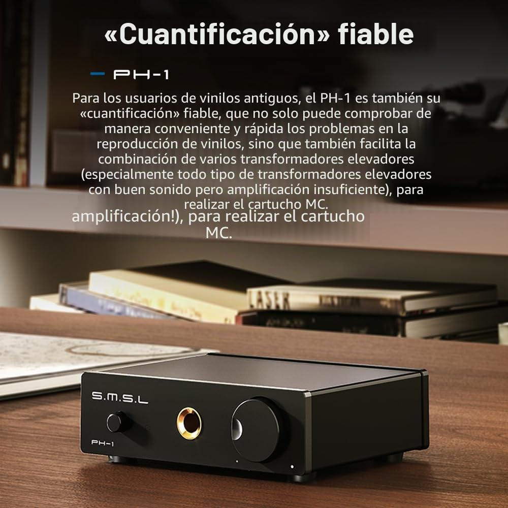 SMSL PH-1 - Preamplificador de Audio de Alta fidelidad con Soporte MM/MC, DAC USB Integrado para reproducción de Vinilo