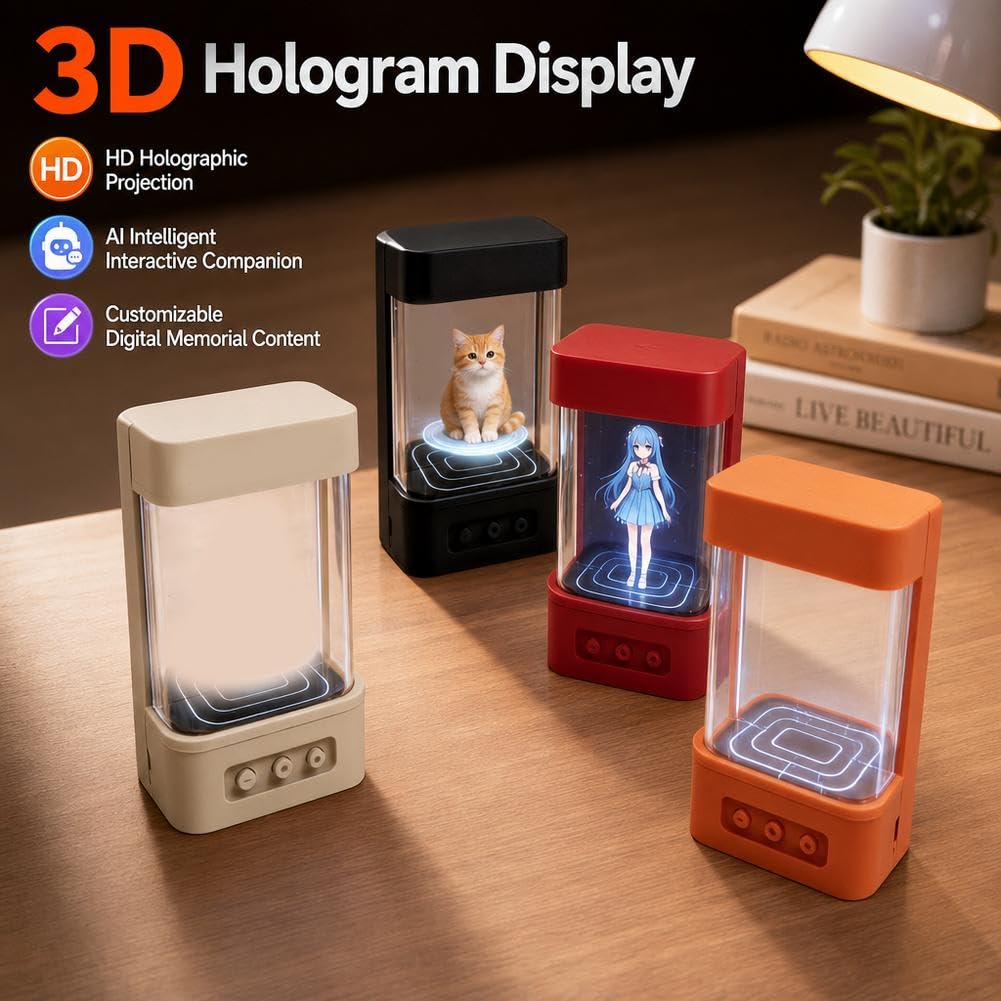 Robot hologramowy AI, wyświetlacz projekcyjny 3D, inteligentny gadżet na biurko, interaktywny gadżet, sterowanie głosem WiFi, ładowalna obudowa ABS, animowane awatary, idealny do biura domowego