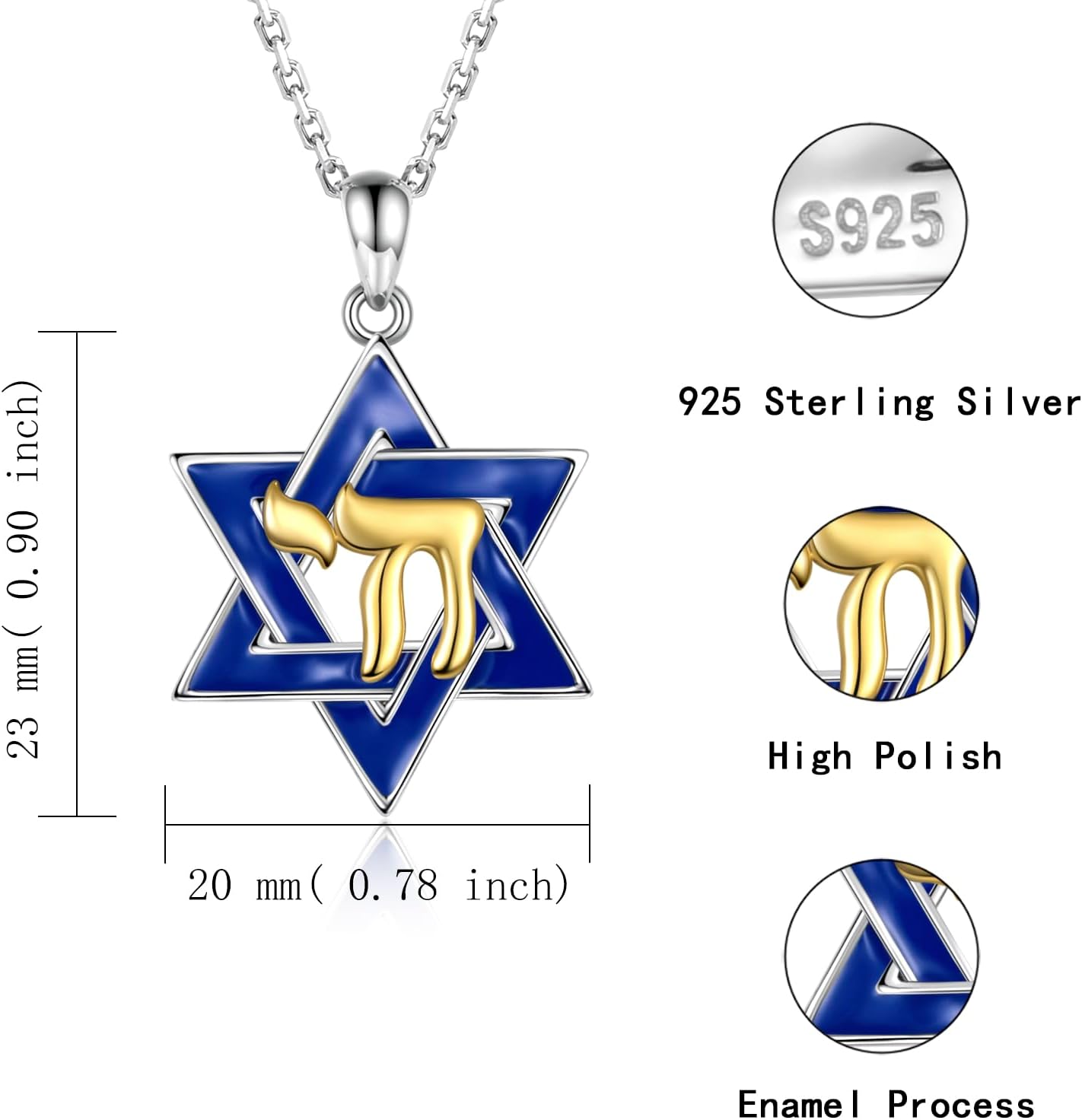 APOTIE Silver Blue Star of David pendant with Gold Chai Necklace Mother Day Jewelry Gift for Mom Women(Gold Chai Blue Star of David Necklace) - Image 6