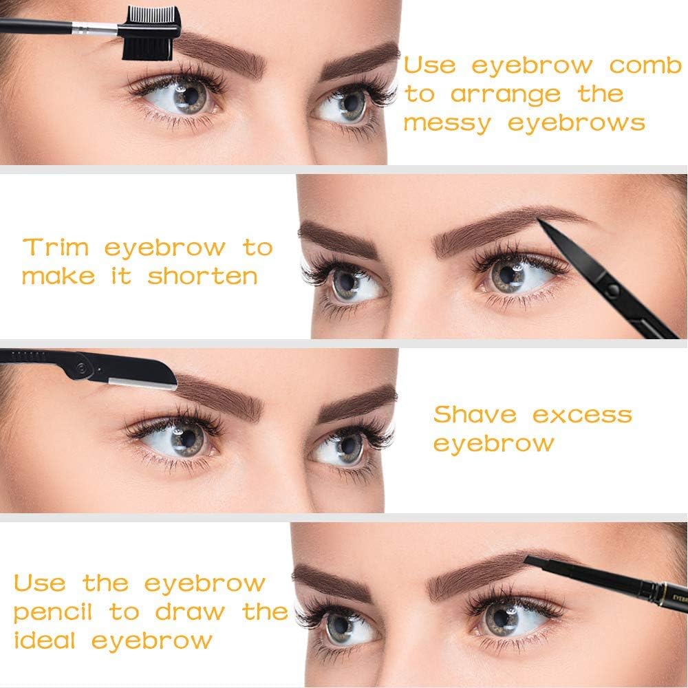 6 in 1 Eyebrow Scissors Razor Professional Eyebrow Grooming Kit with Tweezers Brush Eyebrow Comb Eyebrow Pencils PU Leather Bag for Women : Everything Else