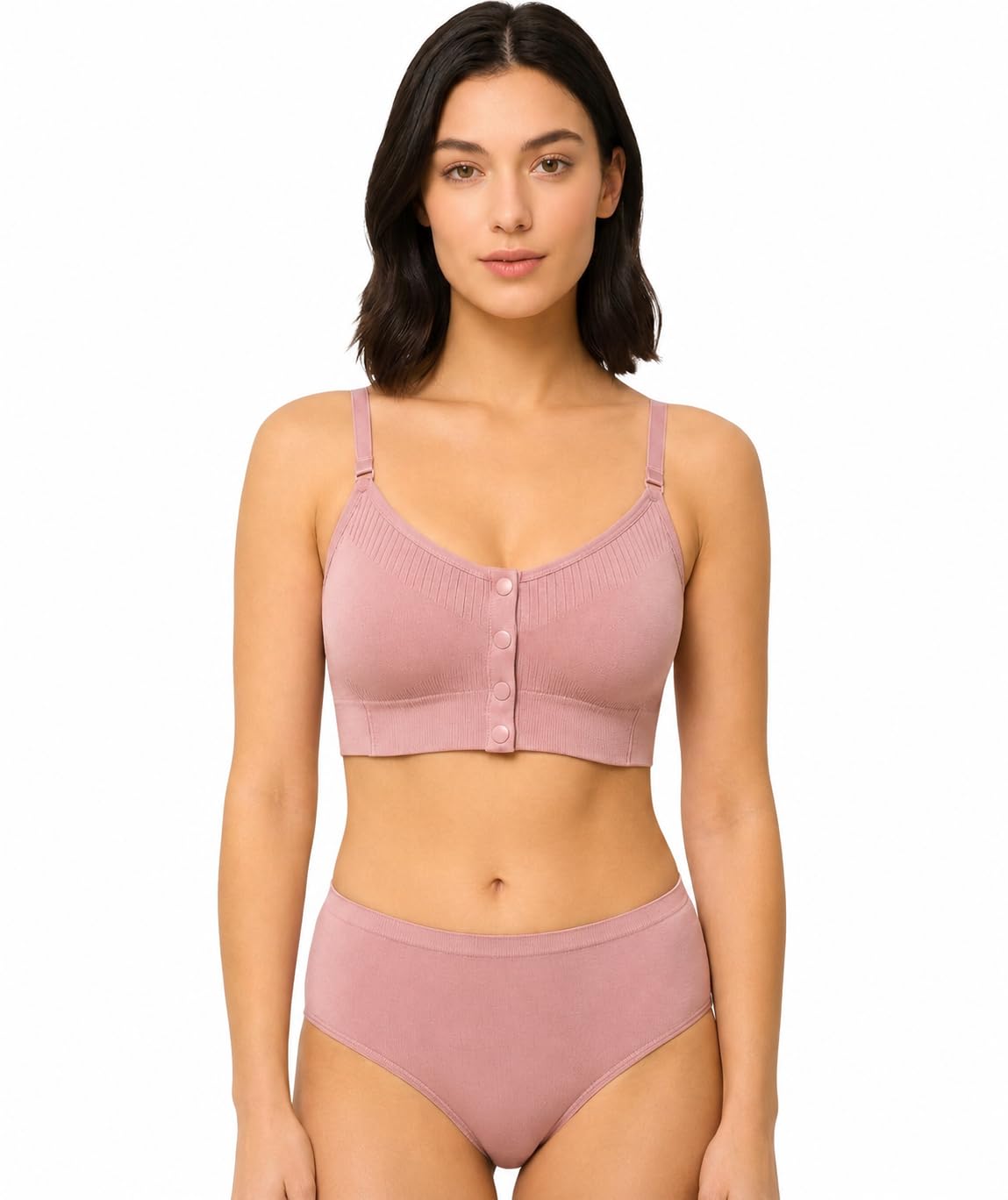 Women's Nursing Bra Wirefree Seamless Soft Cotton Blend Pink-image-11