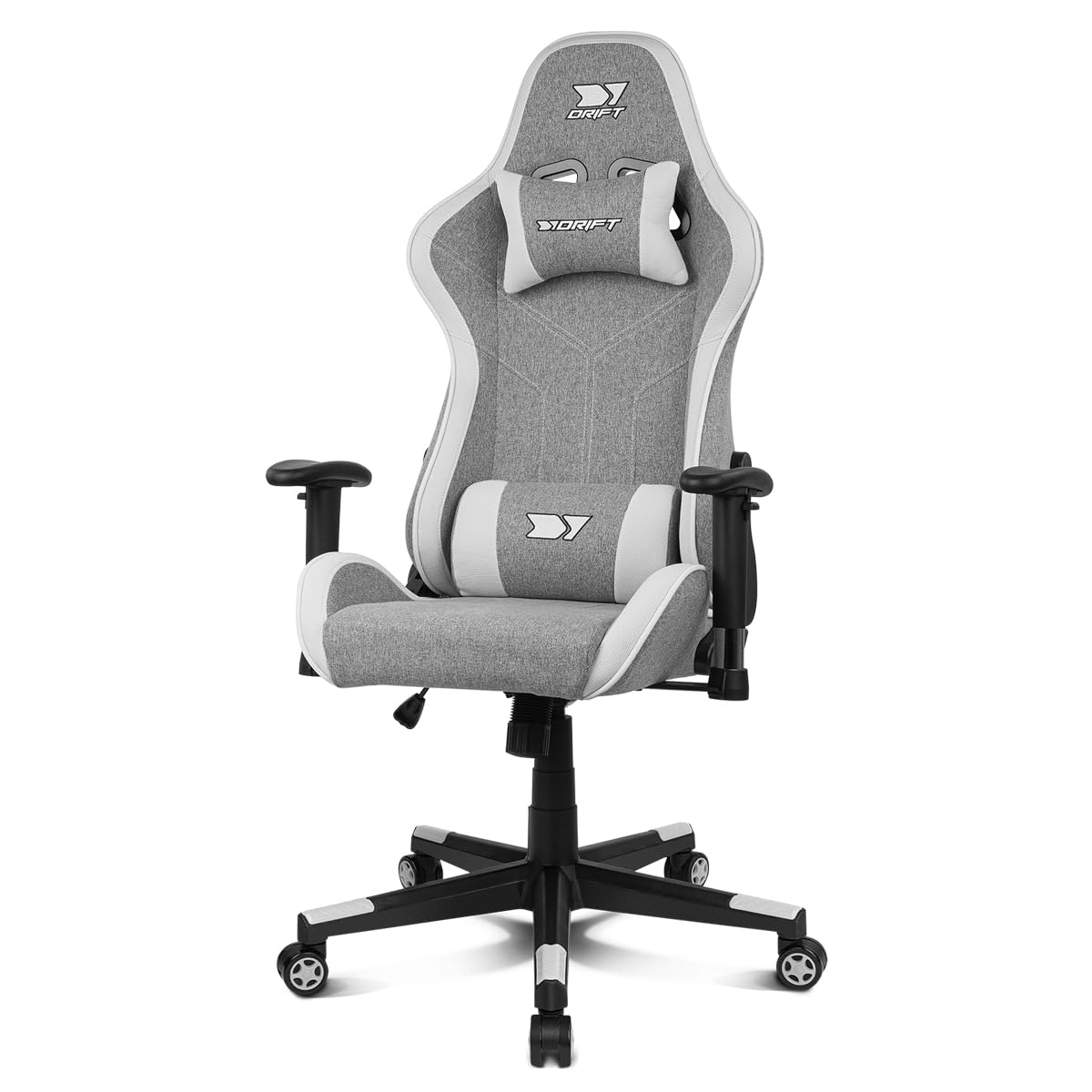 DRIFT GAMING DR90 – Professional Chair, Breathable Fabric Fabric, 2D Padded Armrest, Piston Class 4, Lumbar/Cervical Cushion, Grey/White