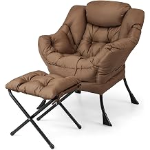 Upholstered Lazy Chair with Ottoman, Armrests & Side Pocket