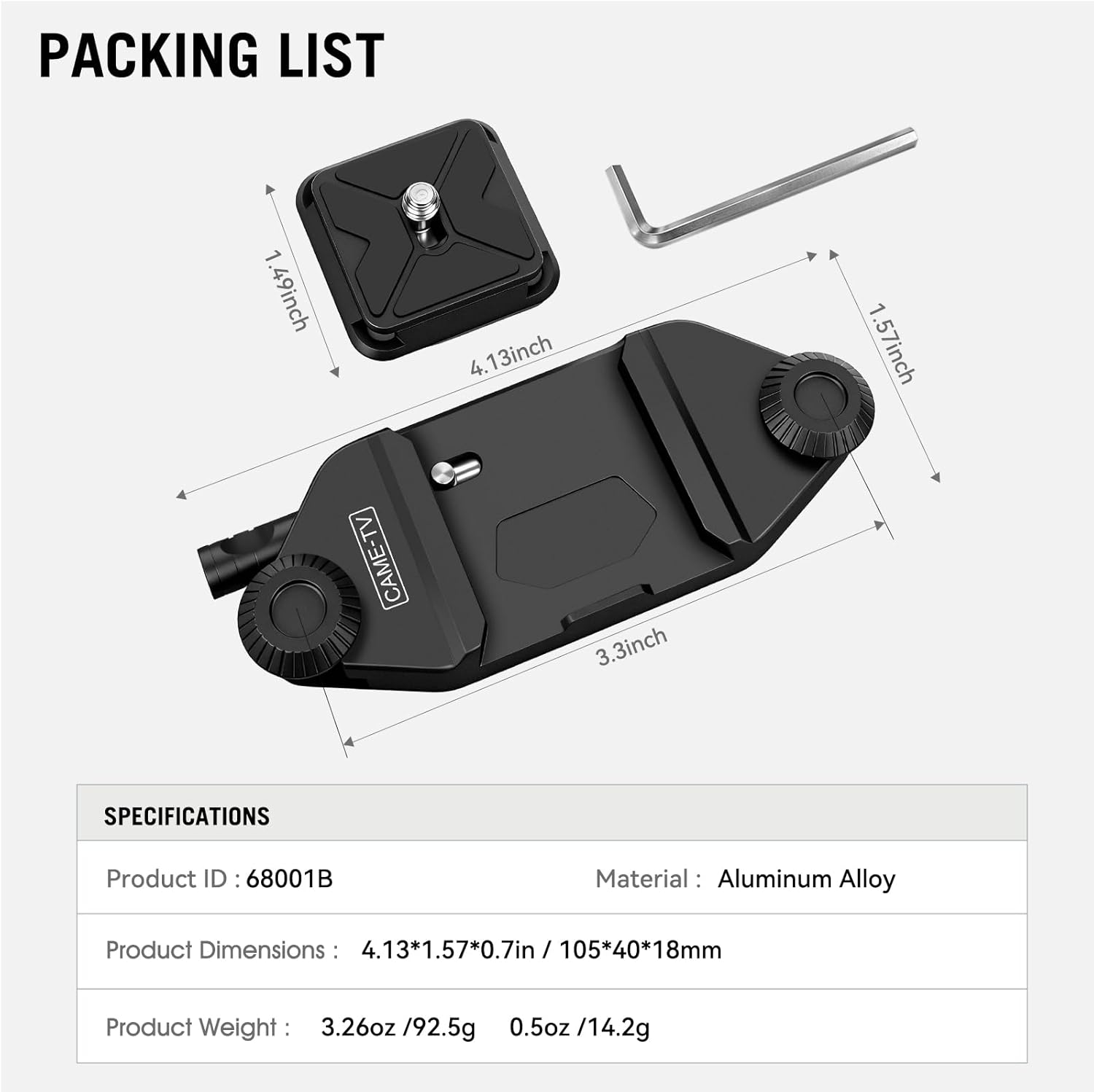 cametv Camera Clip Backpack Clip with Quick Release Plate, Aluminum Backpack Strap Camera Mount Holder with QR Clamp System for Canon, Sony, Nikon, Fuji, DSLR, Action Camera (68001) (Black)