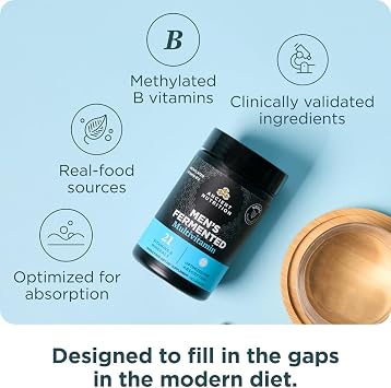 Ancient Nutrition Multivitamin for Men, Men's Fermented Multivitamin with Methylated Vitamin A, C, D, E, K, Zinc & Magnesium, Immune Support, Vegan, 60 Ct