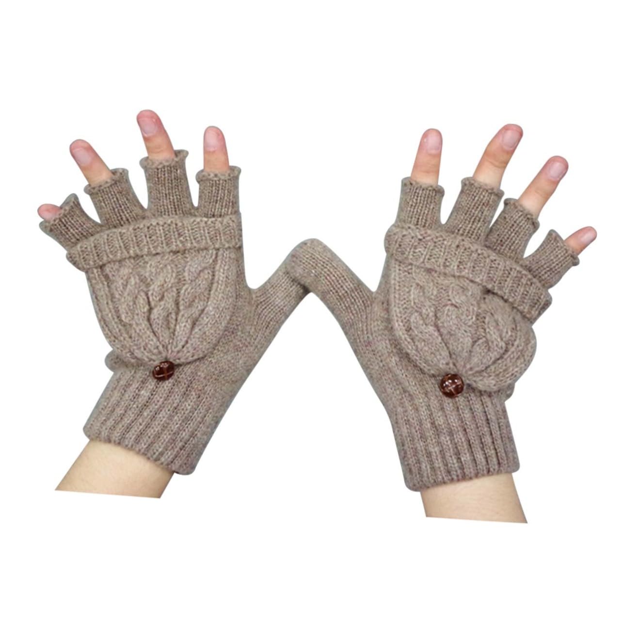 3piezas Guantes De Lana Sin Dedos Para Mujer Cálidos y Cómodos Con Cubierta De Mitones Para Invierno Marrón