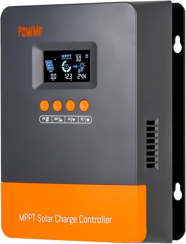 Controlador Solar MPPT PowMr 60A 12V/24V/36V/48V Auto, Soporta hasta 12 Controladores en Paralelo, Corriente de Carga Ajustable de 2 a 60A【Versión Paralelo】