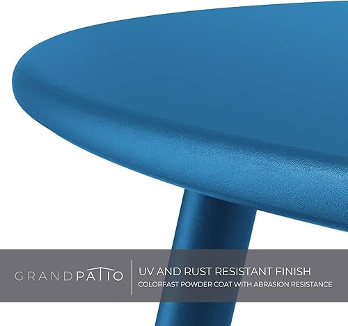 Miniatura 5 de Grand Patio - Mesa auxiliar de acero para patio, resistente a la intemperie, redonda, para exteriores, color azul pavo real