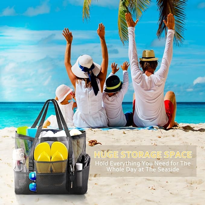 hirTa Gab Tote Bag for Teacher Women Office Worker Girl Multipurpose Shoulder Bag with Zipper Pocket Most Used for Travel Grocery Beach Hobo Waterproof Sandproof Lightweight Pool Bag (Mesh Black) 4