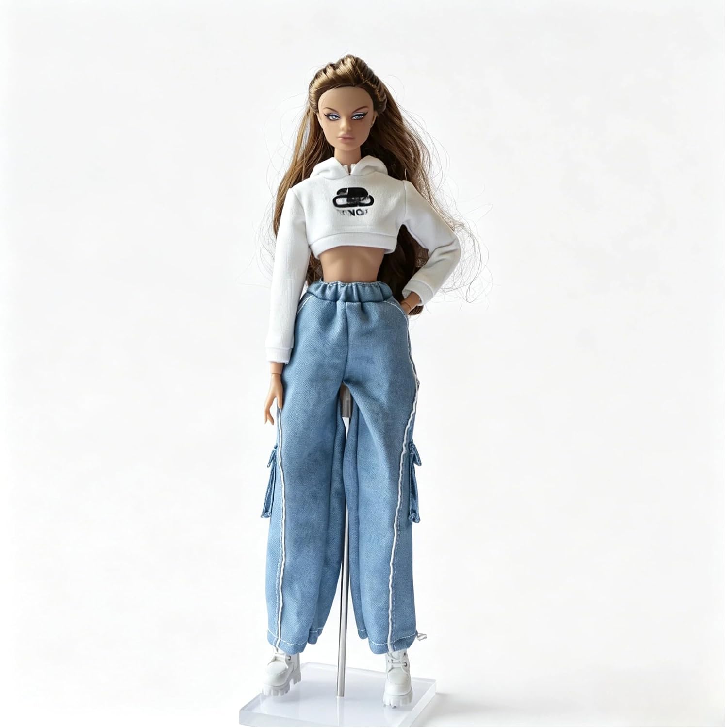 Doll Clothes Outfit Set for 11.5-12 Inch Fashion Dolls, Casual Top with Jogger Pants and Sneakers (Cowboy Set Meal)
