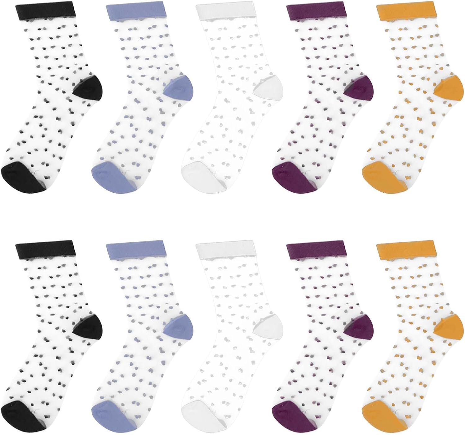 5 Pairs Women Sheer Ankle Socks Dot Patterned Transparent Thin Nylon Stockings Multi-Color Fashion Sock Ultrathin See Through Mesh Socks Cute Casual Ankle Sock for Women and Girls