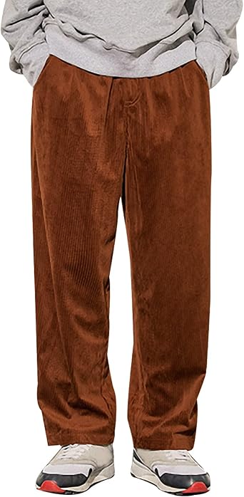Gihuo Mens Corduroy Pants Elastic Waist Sweatpants Vintage Cargo Sweatpants Loose Wide Leg Pants Hip Pop Streetwear