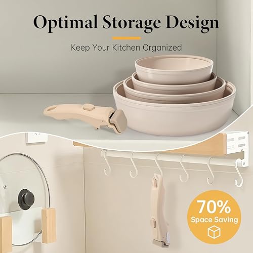 Miniatura 5 de Mango extraíble para olla beige crema, mango universal de sartén, mango de repuesto para ollas y sartenes, se adapta a todos los utensilios de