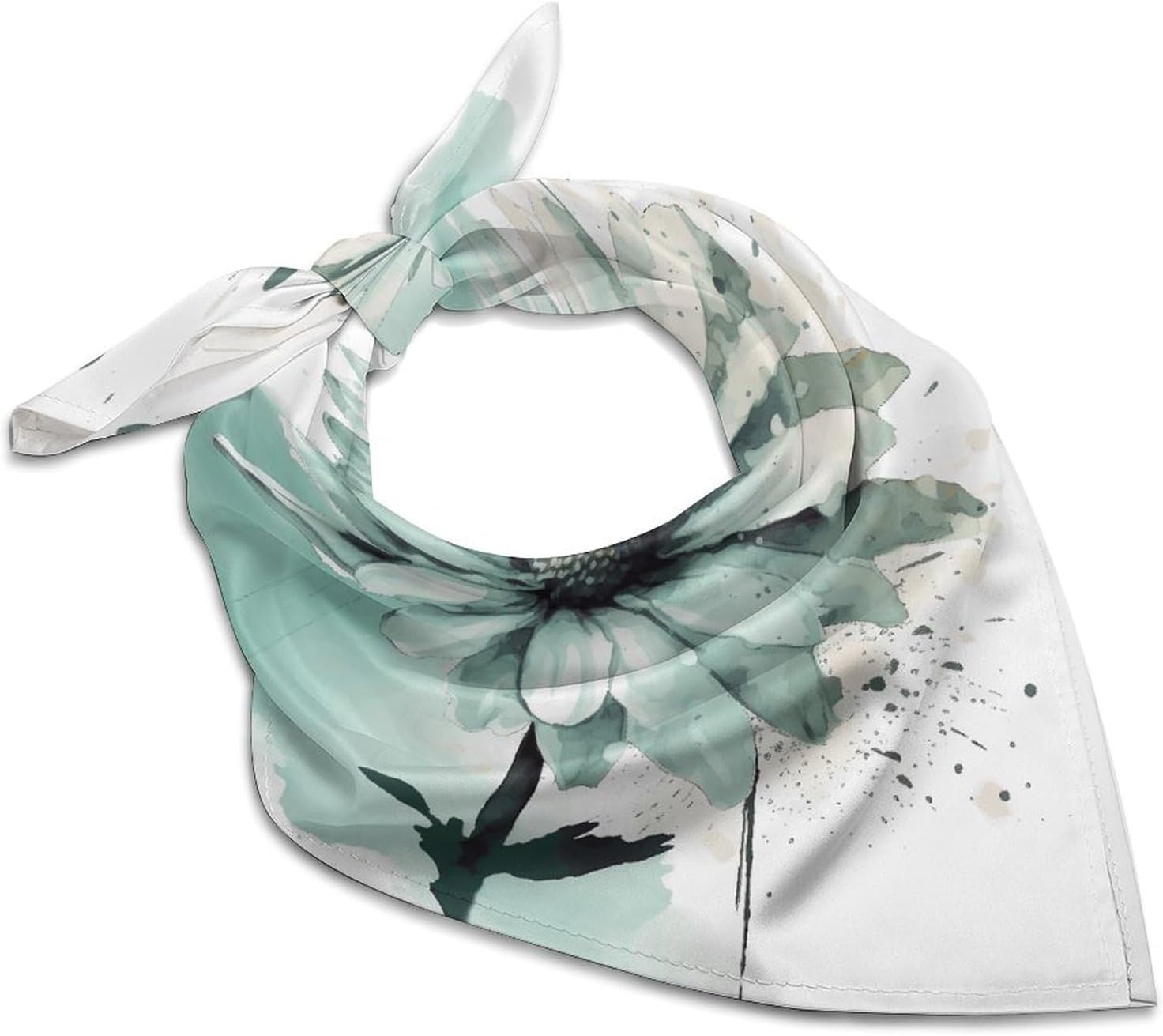 Square Kerchief Bandanas Silky Touch Head Scarf Mint Green Watercolor Daisy Mask Scarf for Men & Women