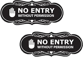 Signs ByLITA Designer No Entry Without Permission Sign (Black) - Small 2 Pack