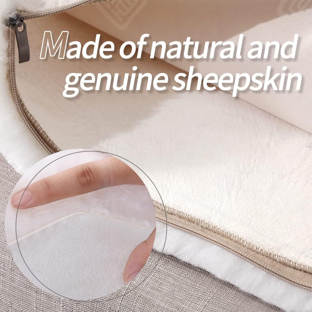 LLB Luxury Genuine Sheepskin Throw Pillow Covers Soft Fluffy Solid Decorative Square Couch Pillow Covers 18"x18" Pillowcase Cushion Case for Sofa Bedroom Car Bed, No Pillow Insert Shearling Pearl