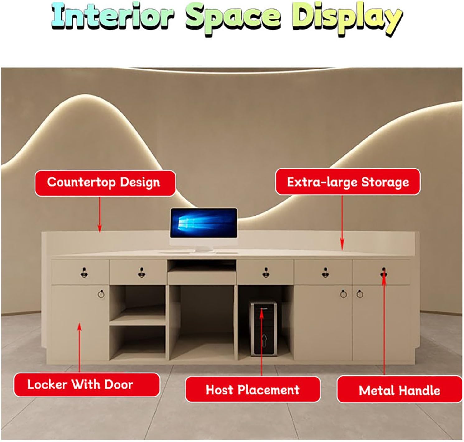 BK&MF Modern Curved Reception Desk 47-59Inch Front Counter Table White Front Counter Table with Storage and Lockable Drawer for Salon Lobby Shop,E,120x60x100cm(47x24x39inch)