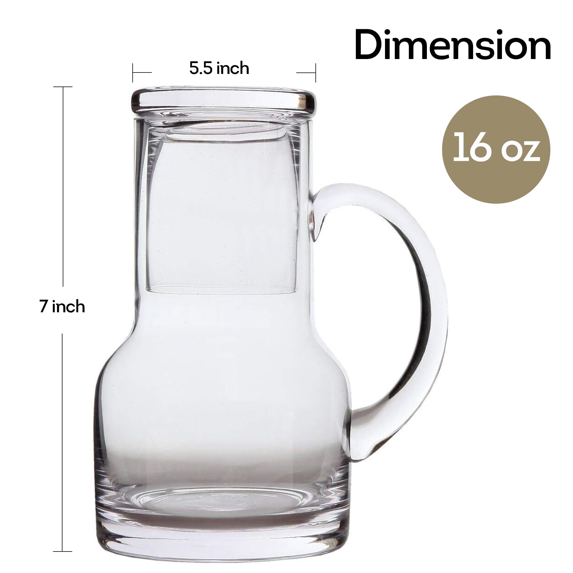 Lily's Home Nocna karafka na wodę z kubkiem szklanym i uchwytem, do sypialni łazienki lub kuchni, użyj kubka jako pokrywki, bezołowiowego szkła (40 ml)