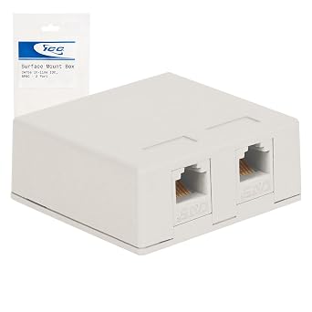 ICC 2-Port Surface Mount Box with CAT5e RJ45 Keystone Jacks with Inline IDC Termination, Compact Outlet for Data Connections, UL Listed PoE++ TAA VoIP Compliant, White