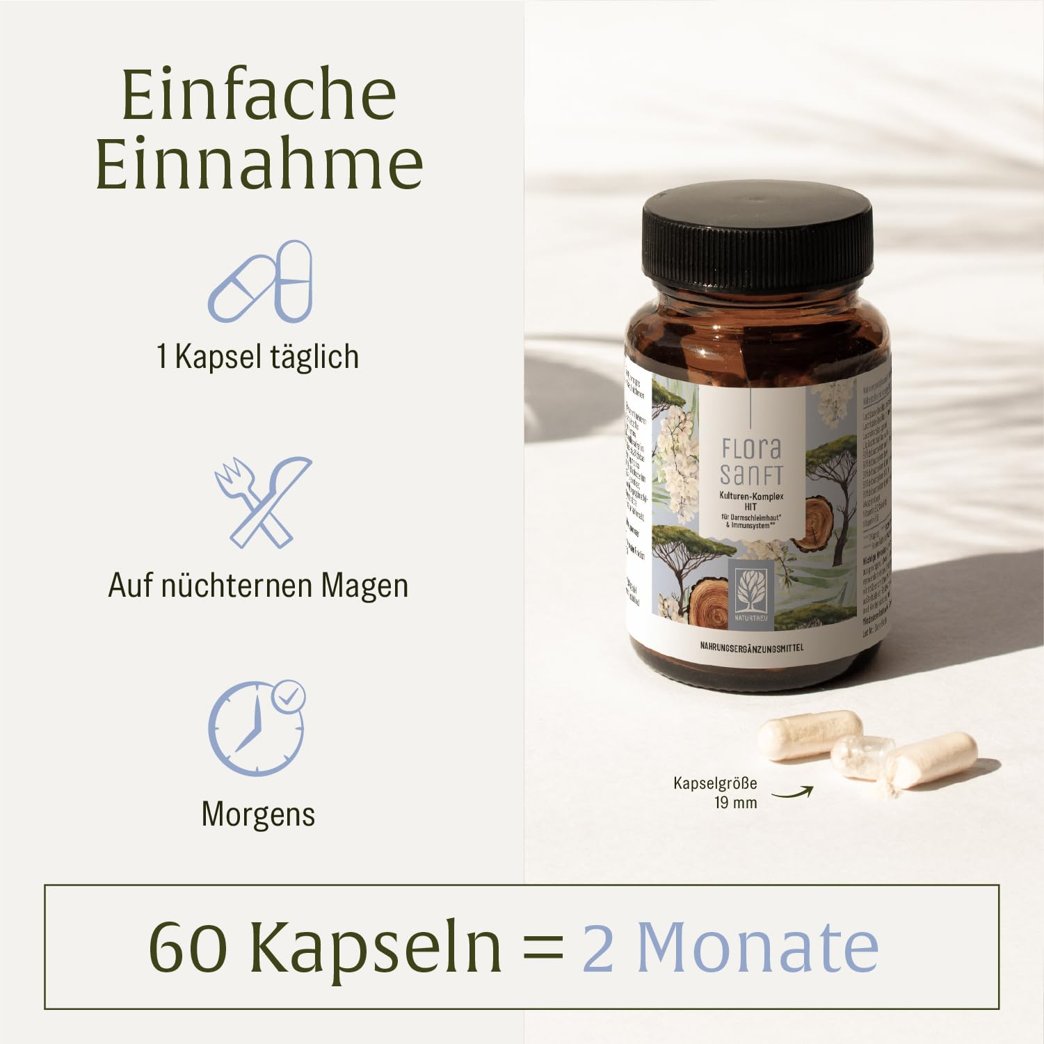 NATURTREU Kulturen-Komplex HIT + FI mit Lactobacillus & Bifidobakterien, auch bei Histaminintoleranz & Fructoseintoleranz, 60 magensaftresistente Kapseln, ergänzt durch Vitamin B2 und Vitamin B6