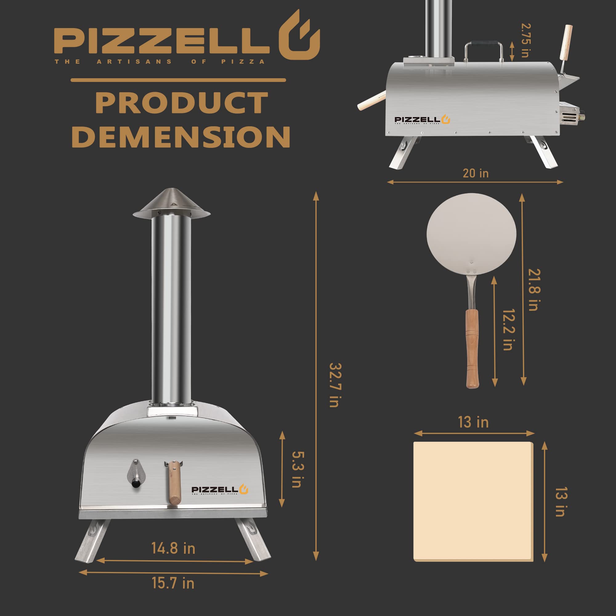 PIZZELLO 13" Propane Gas Pizza Oven Outdoor Wood Fired Pizza Ovens with Gas Burner, Wood Tray