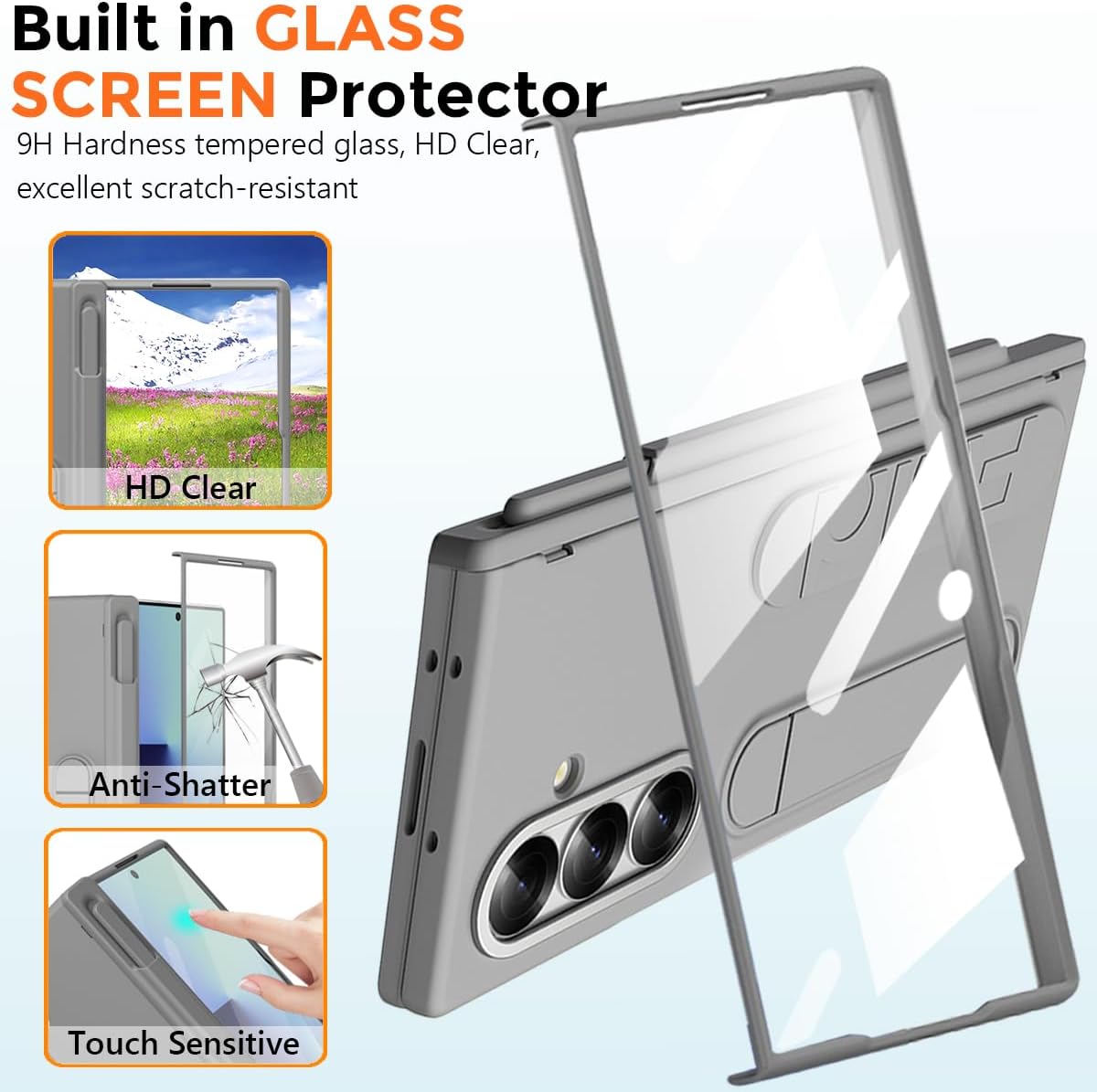 Finger Strap for Samsung Galaxy Z Fold 7 Case with S Pen Holder & Stylus, [with Card Slot] Full Coverage Screen Protector Hinge Protection Kickstand Wristband Phone Case for Z Fold 7 Grey