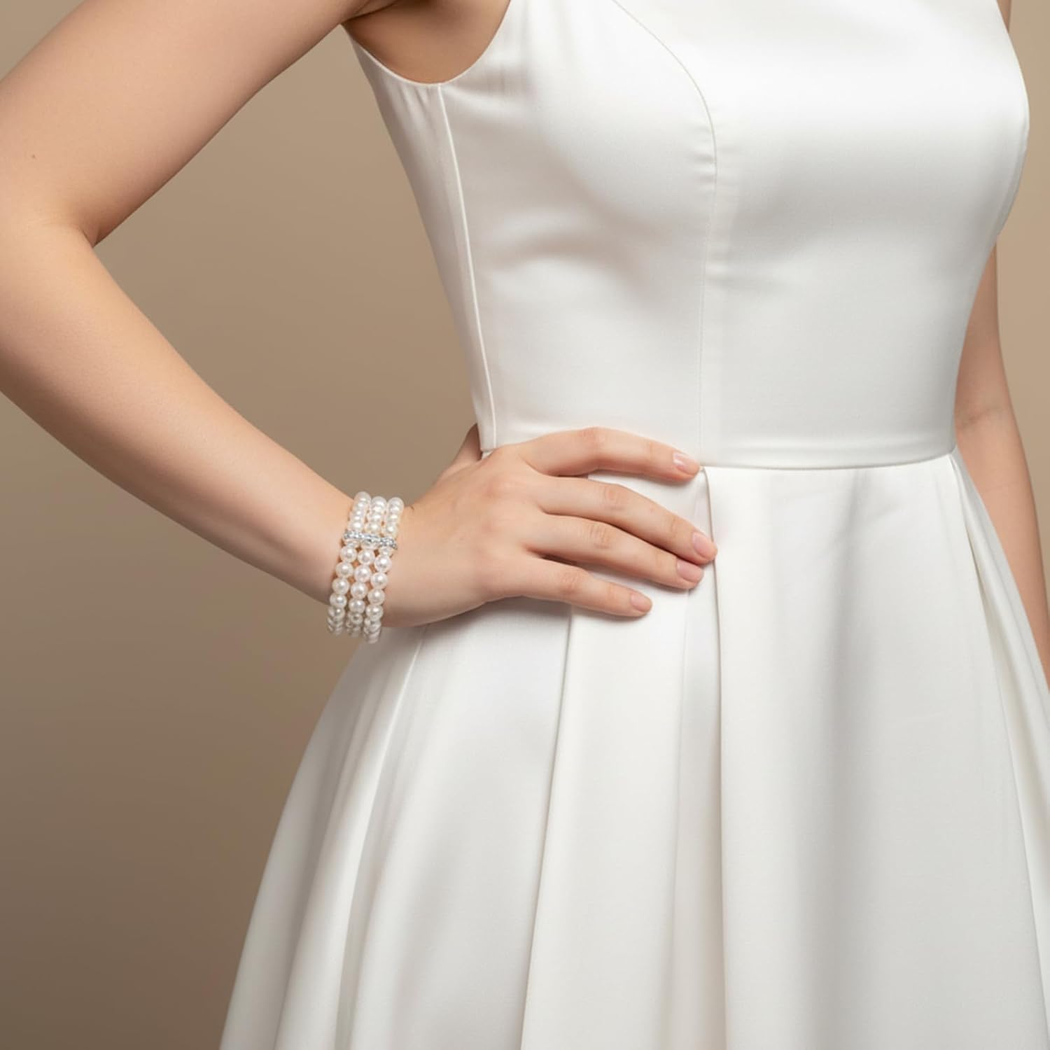 2Pcs Pearl Cuff Bracelet, 1920s Flapper Imitation Pearl Bracelet Multi-Layered Elastic Bangle Vintage Bracelets Women Bridal Wedding Jewelry Roaring 20s Accessories Jewelry - Image 5