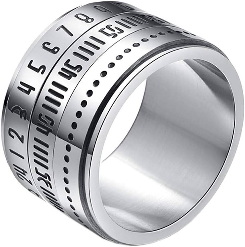HIJONES Men's Stainless Steel Rotating Noctilucent Arabic Numerals Ring