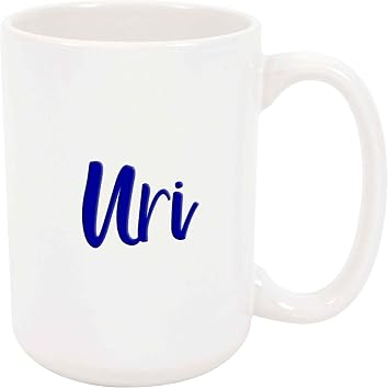 Uri Coffee Mug - Personalized Ceramic Cup with Name, Custom Mug, Customized Birthday/Christmas Gift, Holiday Present, Blue Text, 11 Oz