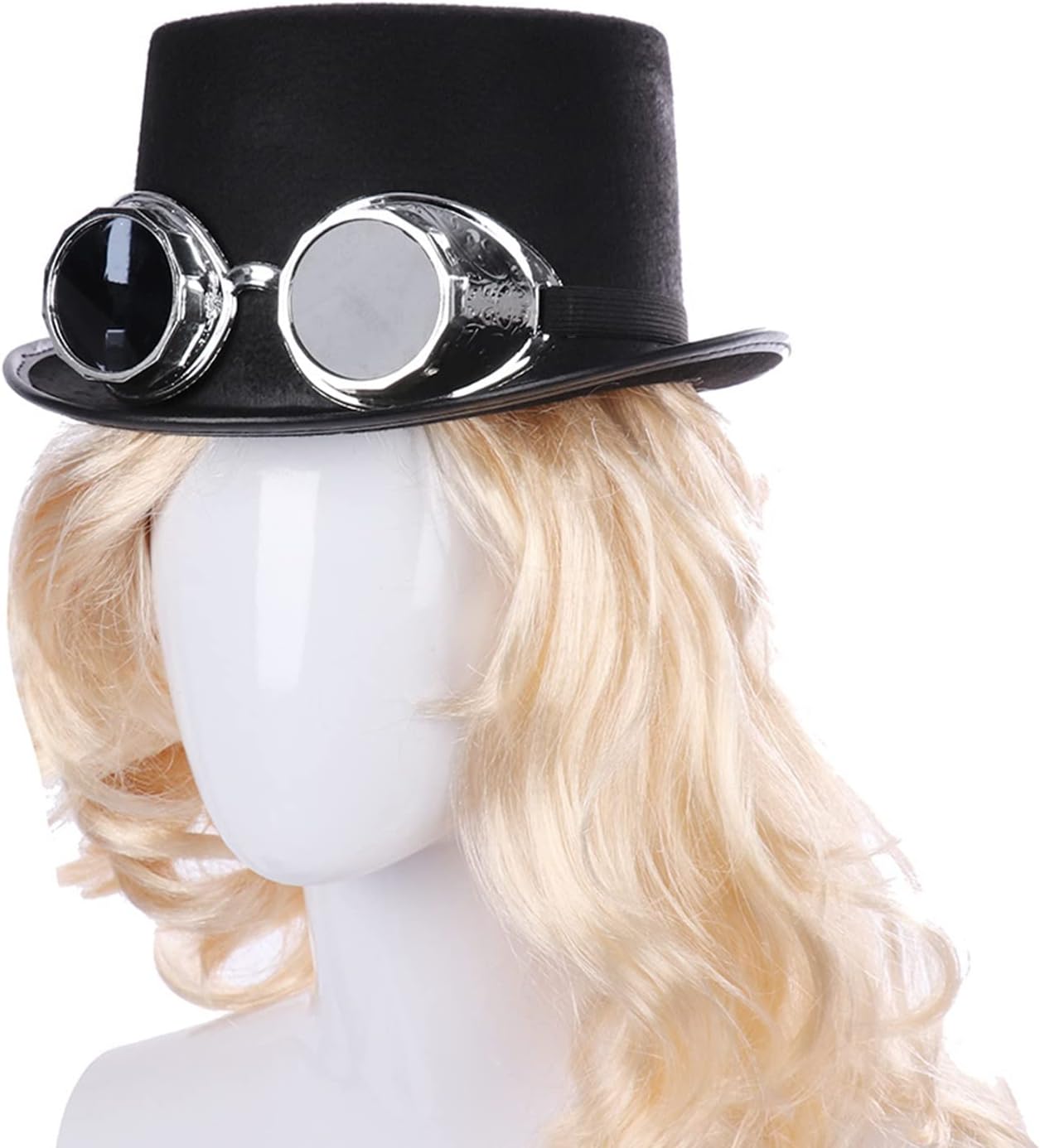 Steampunk Men's Top Hat - Silver Glasses Hat - Wide Brim, Adjustable - Masquerade, Gay Party, Carnival, Nightclub, Halloween - Adult Size 7