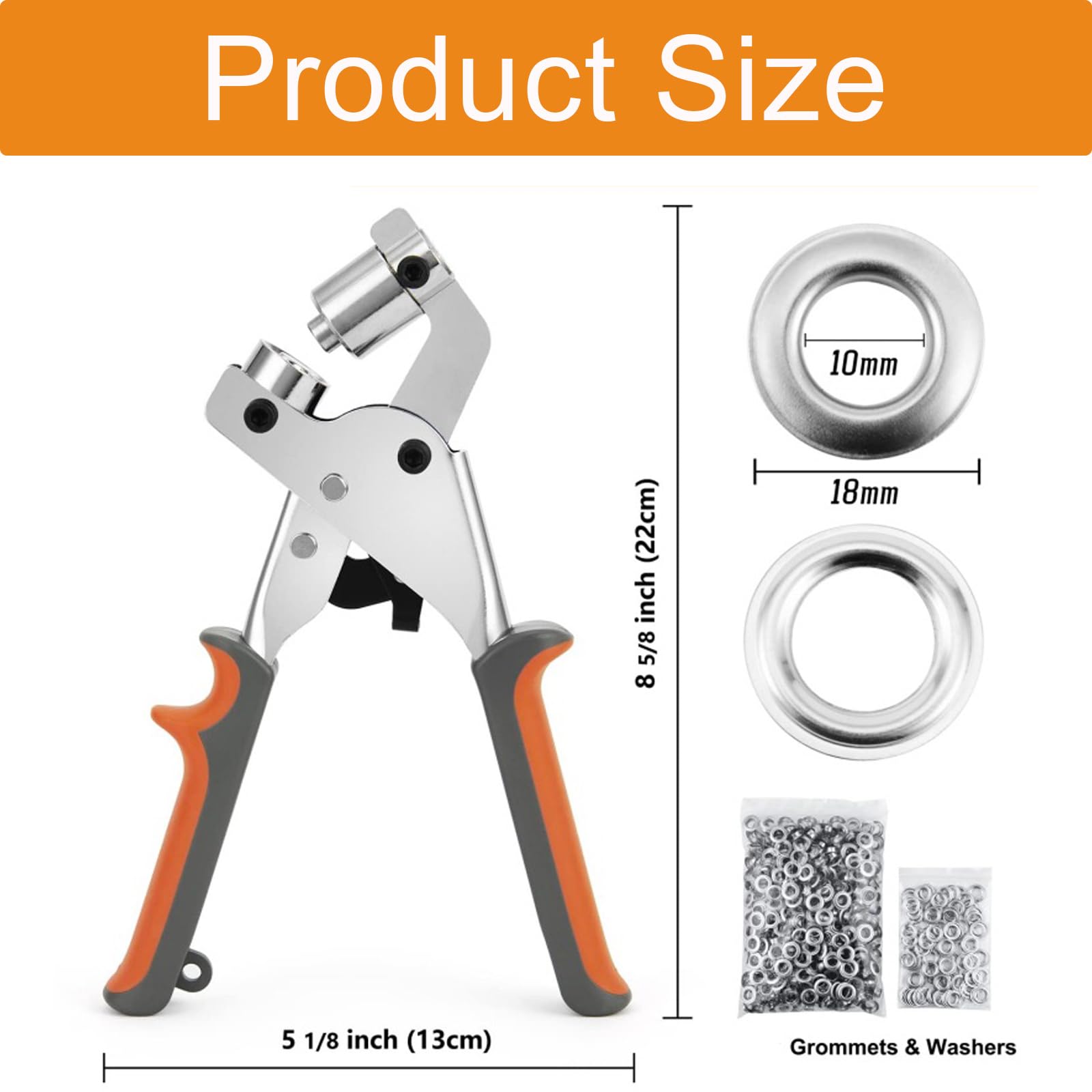 Pinces à Oeillets,Pince à Oeillets Professionnelle avec 200 Oeillets (Ø 10mm),Pince à Oeillets pour Bâches et Tissus,Adaptés à la Perforation de Bannières en PVC,de Bâches,de Carton