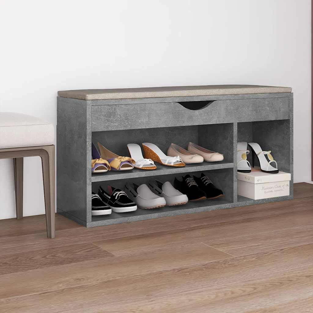 Coussin amovible et étagères modulables pour ce banc à chaussures gris