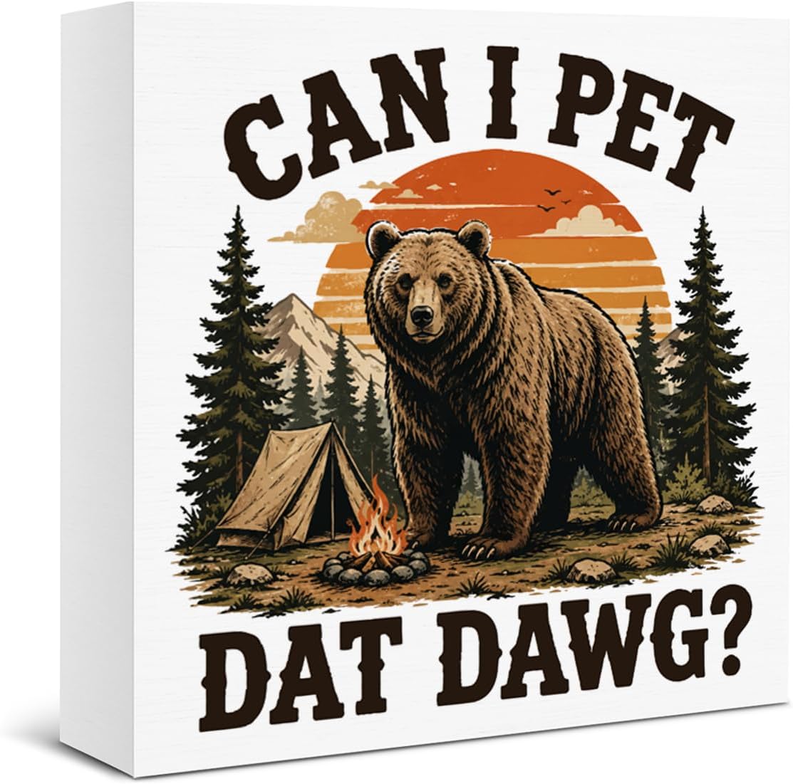 Funny Bear Camping Decor Can I Pet Dat Wooden Box Sign