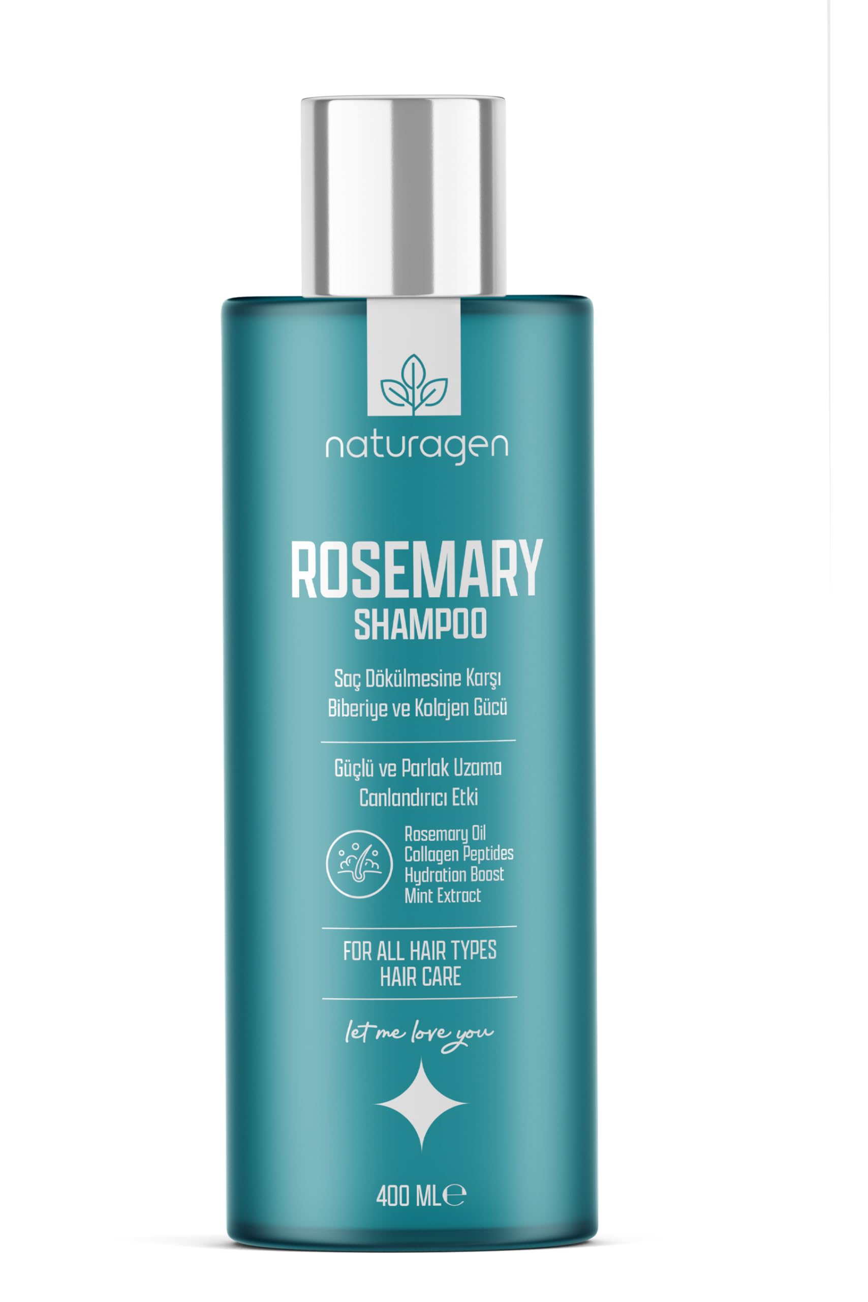 Naturagen Rosemary Dökülme Karşıtı Şampuan 400 ml | Hızlı Uzamaya Yardımcı | Biberiye Yağı + Kolajen Peptitleri
