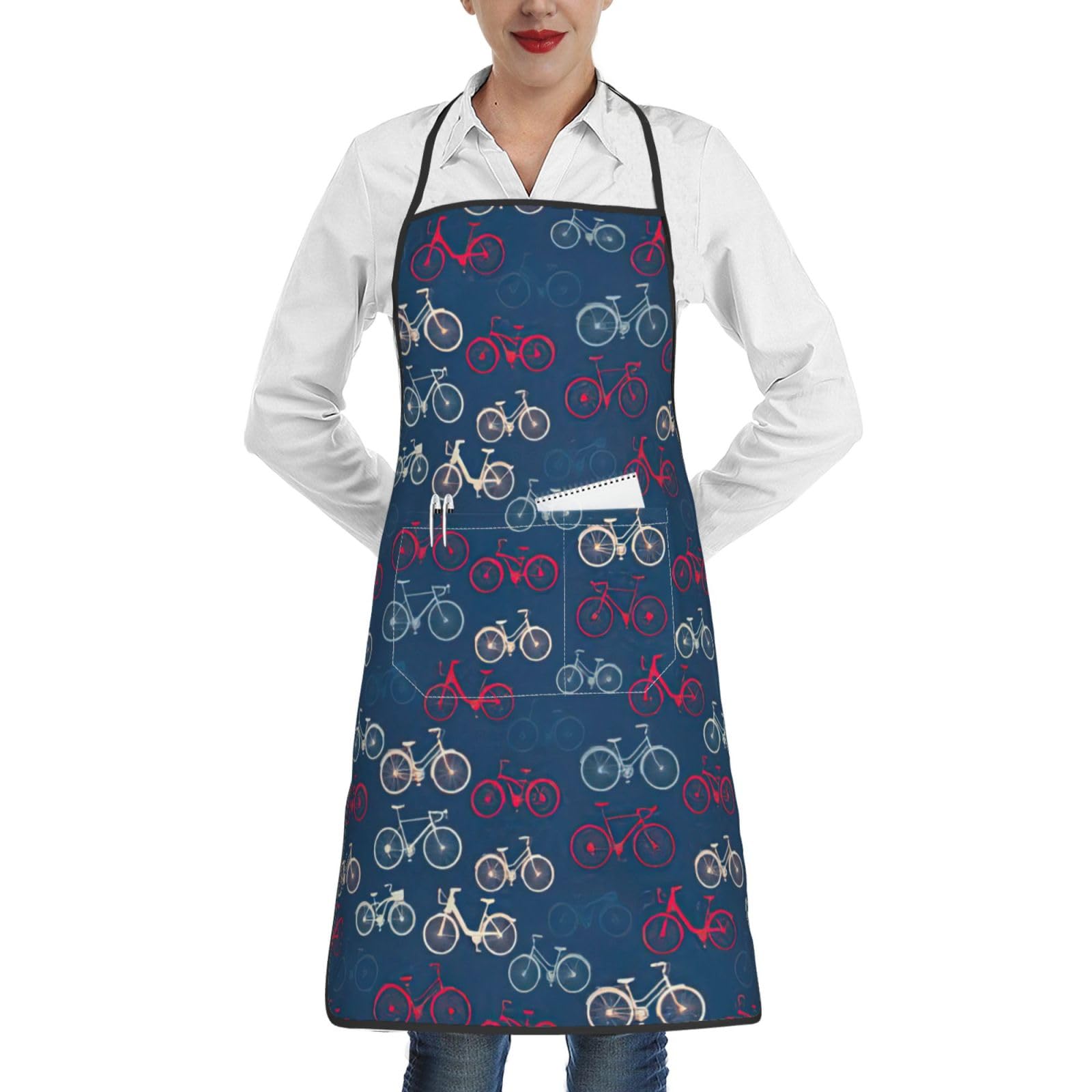 EdWal Bikes Bicycle Cycling Print Kitchen Aprons, Apron For Cooking With Pocket, Unisex Chef Aprons For Men Women