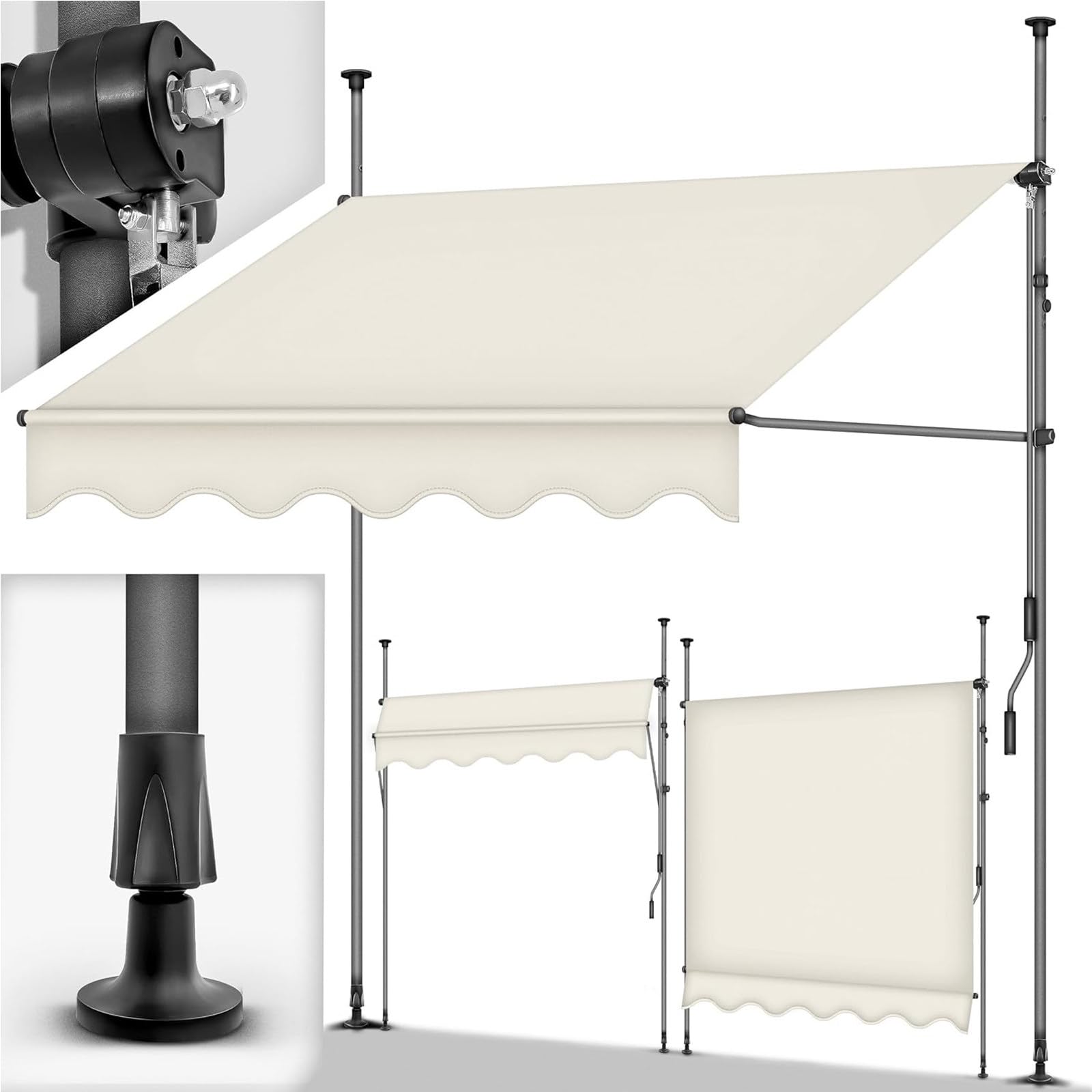Tenda da Sole a Bracci Estensibili Pergolato da Giardino Copertura della tenTensole Manuale Retrattile per Terrazza o Balcone in Metallo e Poliestere,400cm