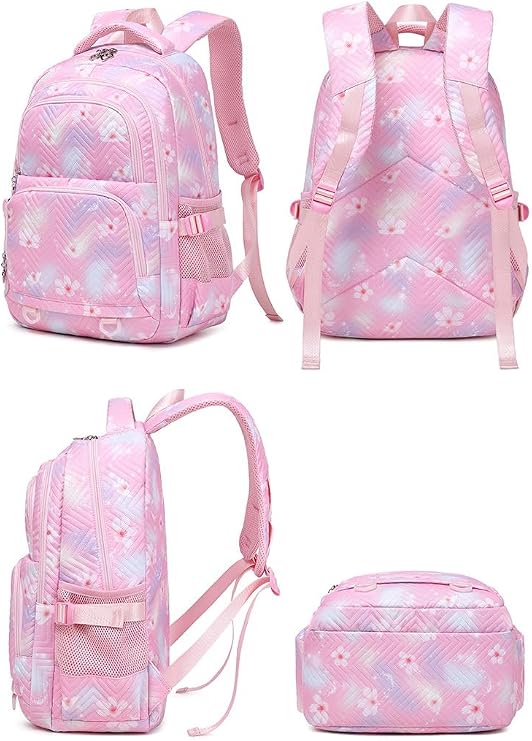 JiaYou Girls Cherry Blossom backpack lightweight with a large capacity, perfect for elementary and middle school(Pink,25 Liters)