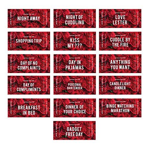 Andaz Press Red Roses Redeem For One Love Coupons for Him, Her, Husband, Wife, Boyfriend, Girlfriend Couples Funny Romantic Valentines Day Anniversary Birthday Naughty Sexy IOU Voucher Cards, 16-Pack