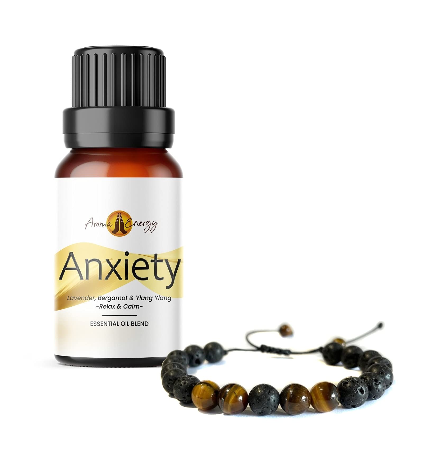 Aroma Energy Brown Lava Stone Aromatherapy Diffuser Bracelet And Anxiety Essential Oil 10Ml (Blend Of Lavender, Ylang Ylang & Bergamot)