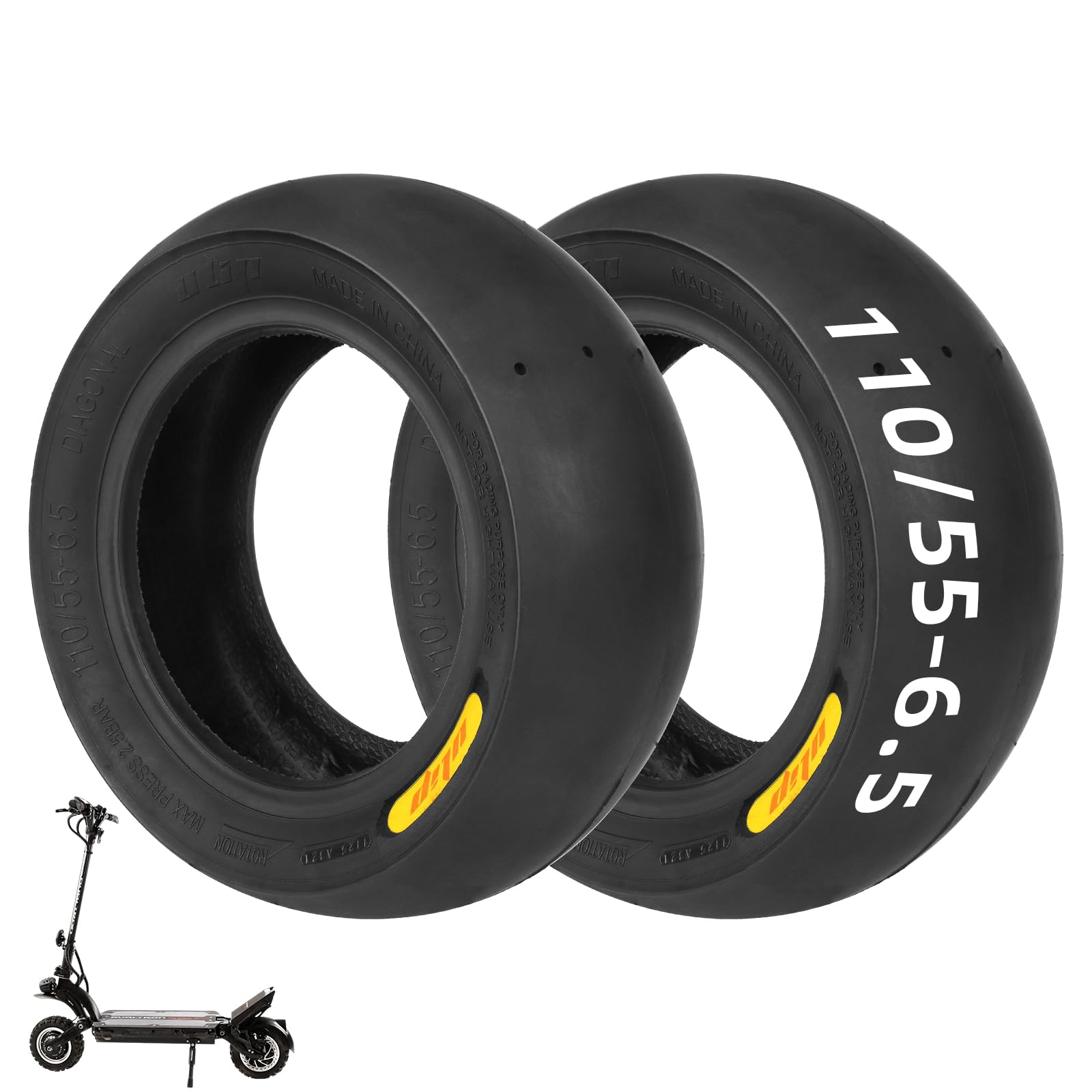 ulip Lot de 2 pneus sans chambre à air 110/55-6.5 pour scooter Dualtron Thunder/Thunder 2/Ultra 2/Storm (Limited)/Kaabo Wolf king/VSETT 11+