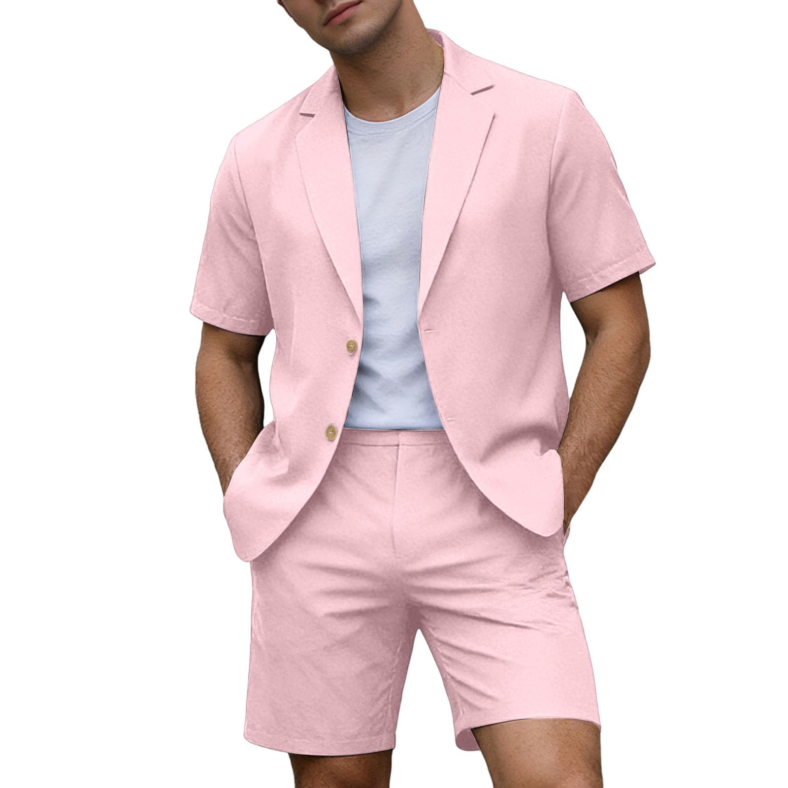 Herren Einfarbig Jacket Shorts Set Leichte Kurzarm Und Shorts Zweiteilig Lässig Sommer Strand Slim Fit Anzüge Business Herrenanzug Anzug Leinenweste Shorts Sommer Outfit Klamotten Sommeranzug