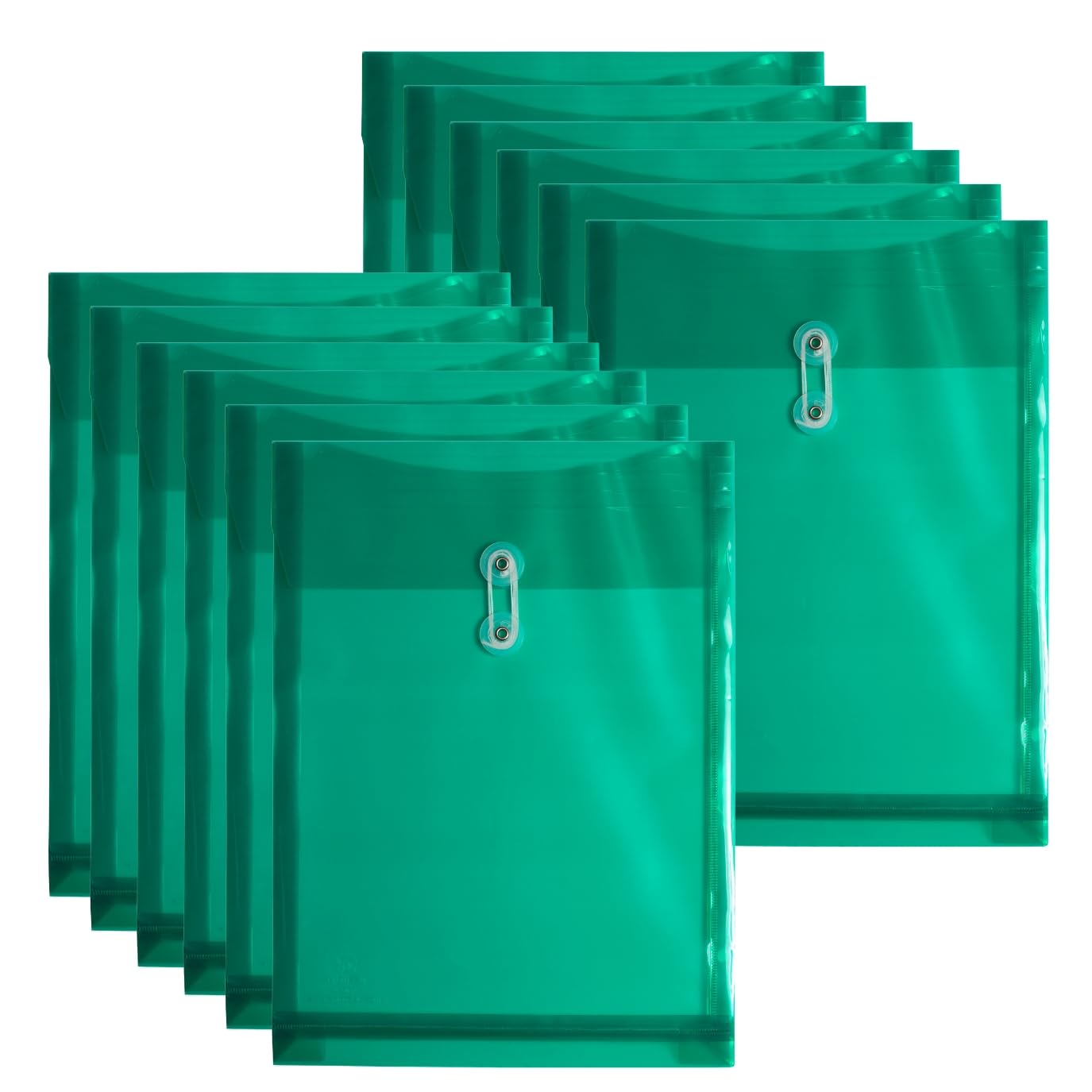 Winnable 12 Pack Legal Size Poly Envelope, 9.5" x 13", Top Opening File Folders with 1.25" Expansion, String & Button Closure, Transparent Green