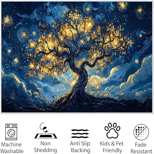 Tapis Arbre de la Vie 160x230 Peinture à l'Huile en Flanelle Premium