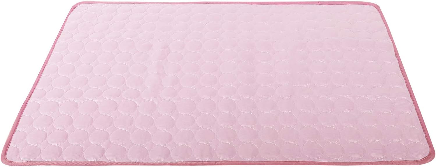 ZEJEUER Pet Cooling Mat Self Cooling Ice Silk Pad Summer Sleeping Bed for Dogs Cats GS007 (L, Pink)