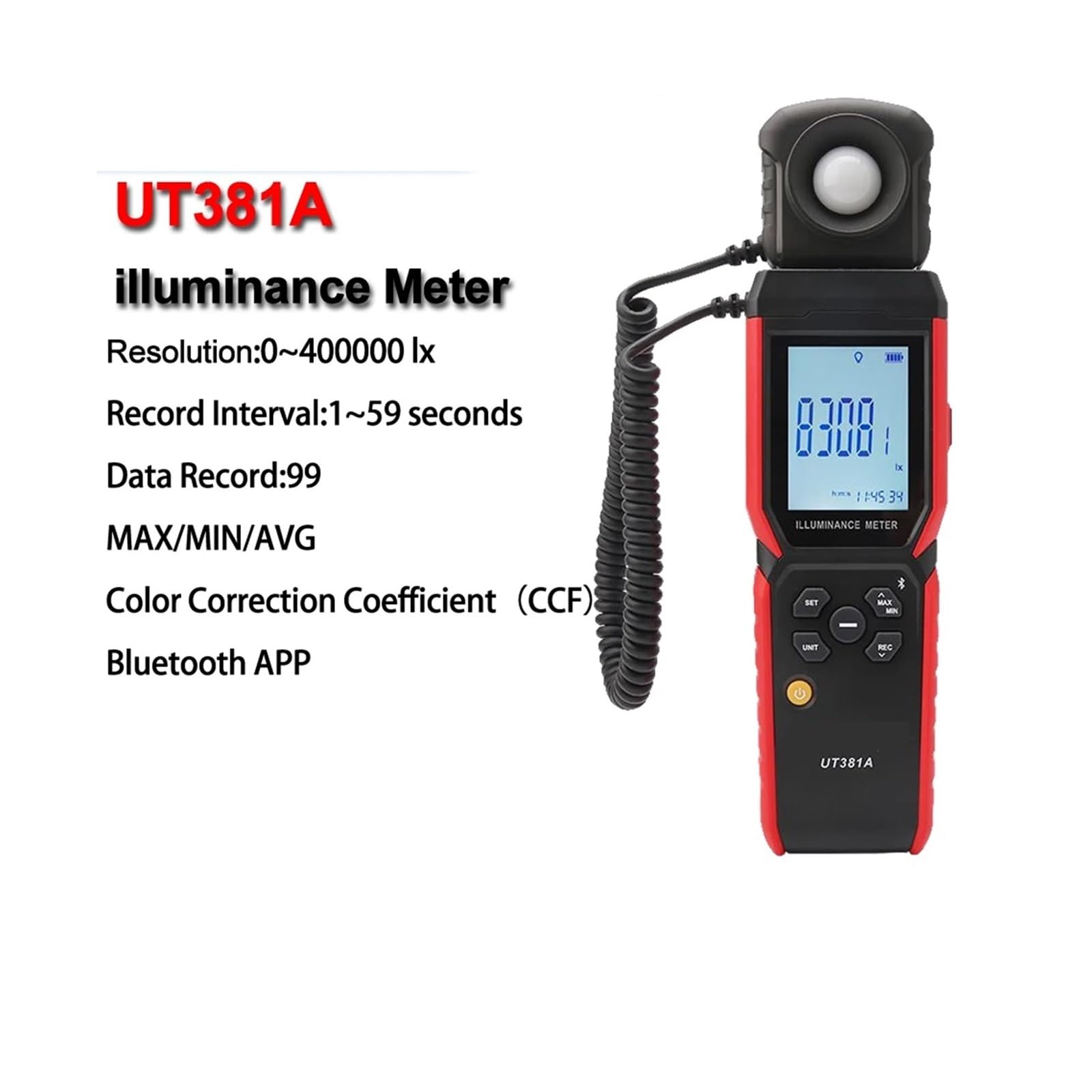 Luxómetro, Medidor de iluminancia UT381A, 400000 lx, diseño giratorio dividido, luxómetro digital, fotómetro, aplicación