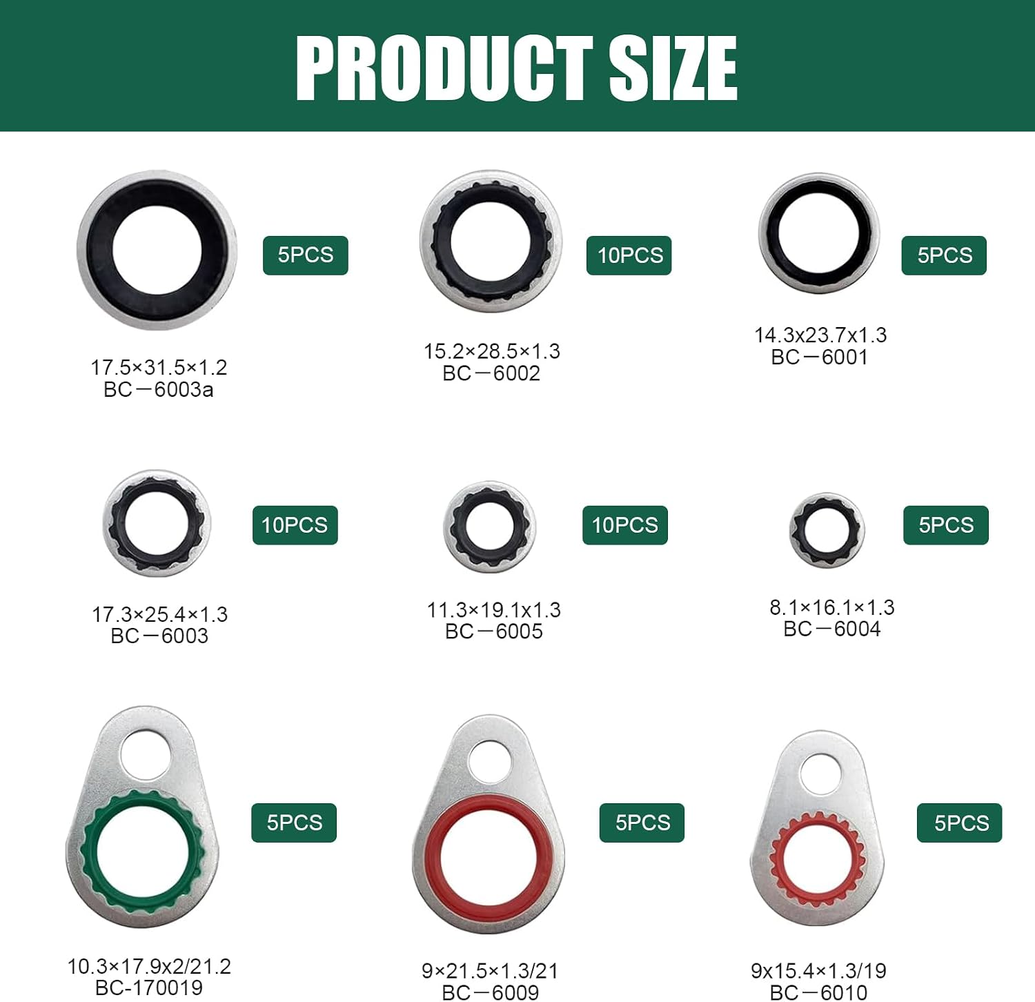 60 PCS Car A/C System Compressor Gaskets, 9 Sizes Self-centering Bonded Seal Washer Assortment, Anti-leakage Port O-ring Kit, Repair Accessory for Car Truck SUV (Multicolored)