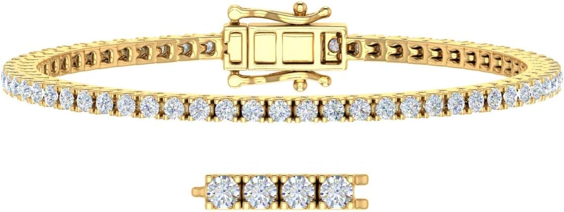 2 to 2.33Carat Prong Set Round-Cut Natural Diamond Tennis Bracelet Box Chain for Women Gift in 10K Gold or 950 Platinum (7 to 8 inch)