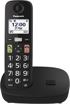 Panasonic KX-TGU110EXB Digital Cordless Phone, Base Station & 1 Handset, LCD Display, Large Buttons, Favorites Button, Hearing Aid Compatible, Black