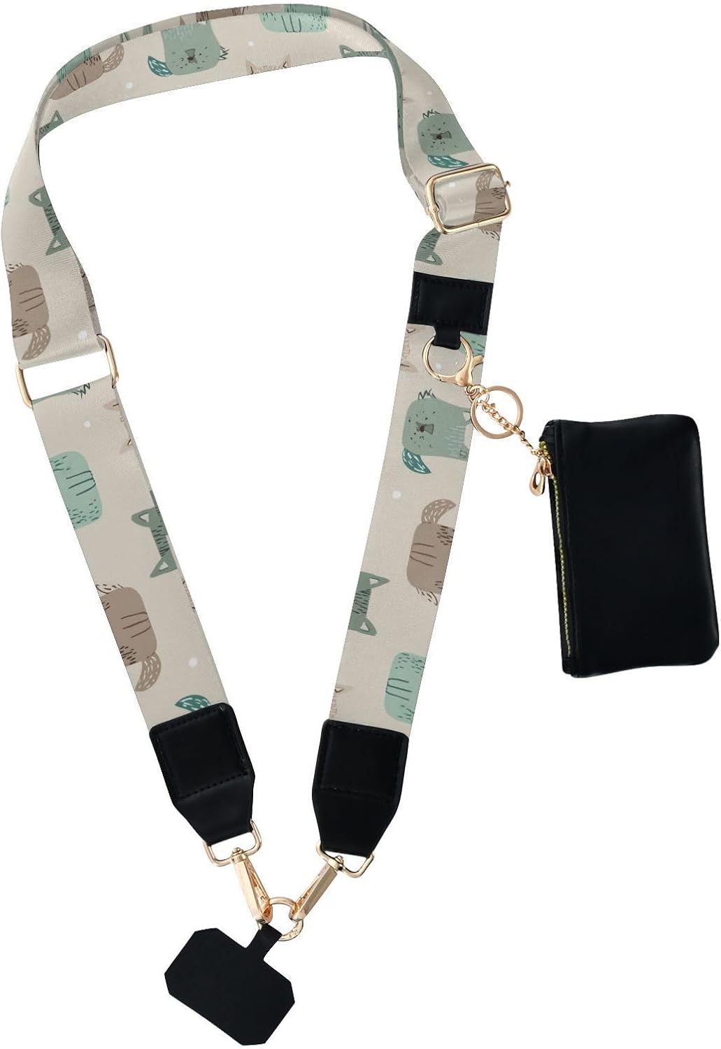 Phone Lanyard Vector Hand-drawn Wolf Soft Green Crossbody Phone Lanyard | Adjustable Neck Strap with Wallet,,for Travel Hiking Dog Walking