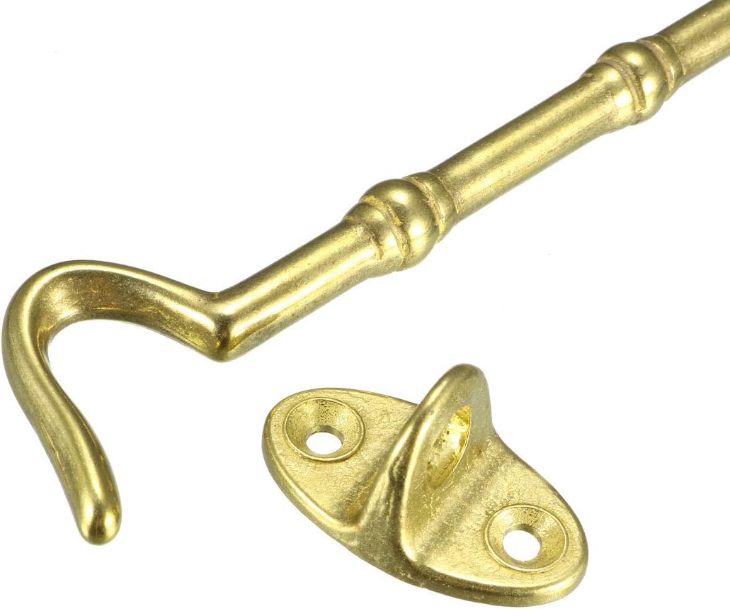 uxcell 4.1" Cabin Hooks Eye Latch Door Gate Swivel Window Brass Hook with Mounting Screws Golden 2pcs